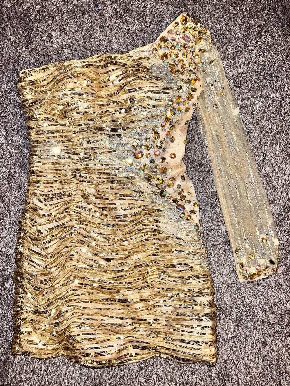 Tony Bowls Gold One Sleeve Homecoming Formal Dress